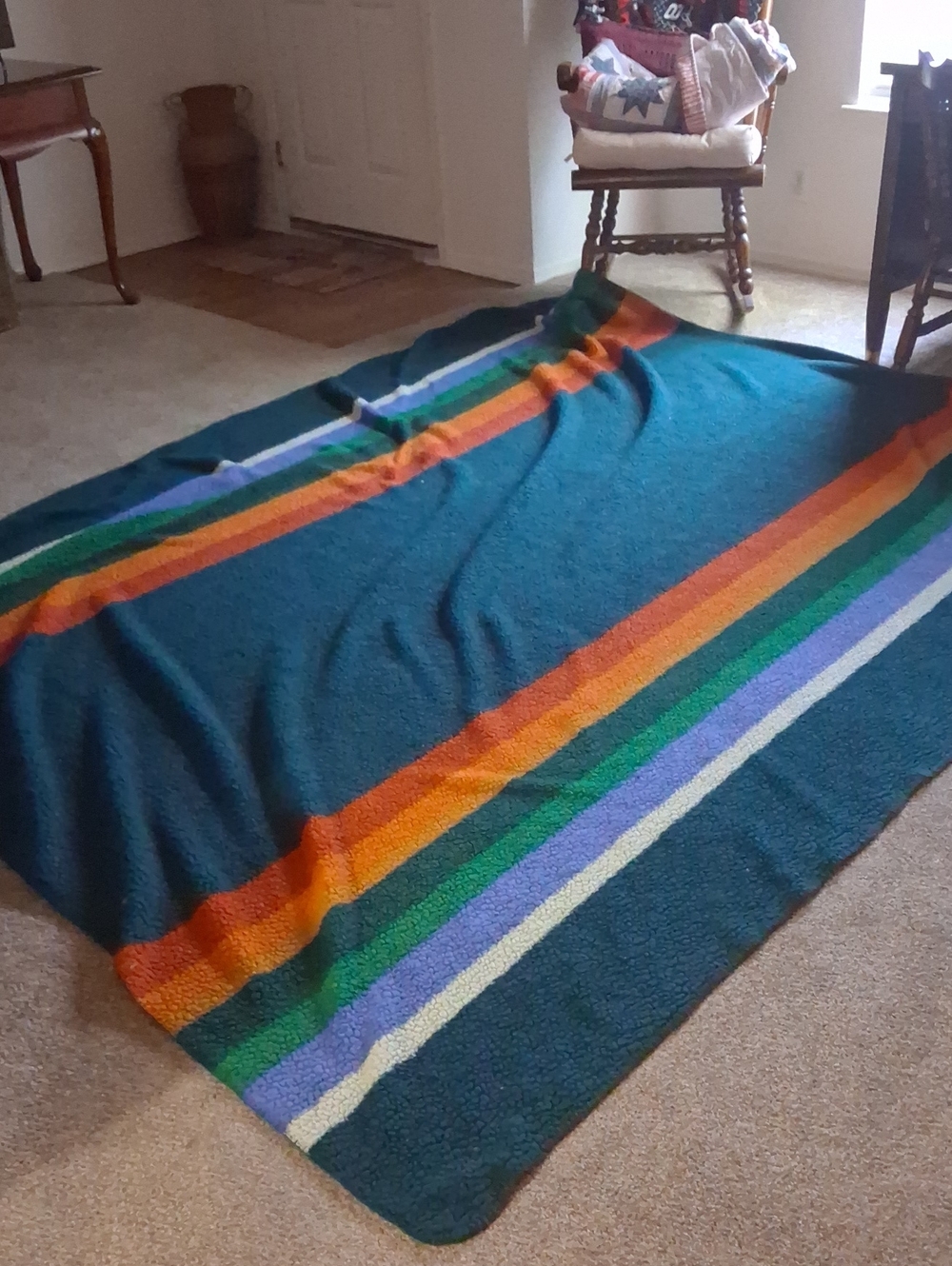 Pendheton Teal Stripe Sherpa King Blanket - Multicolor 108x90